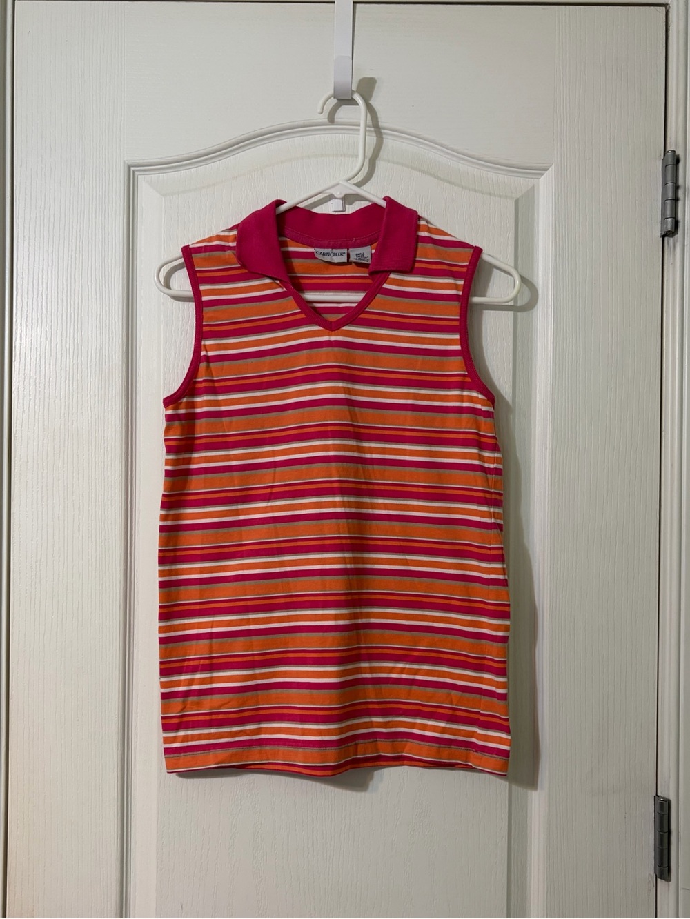 Cabin Creek Pink & Orange Striped Sleeveless Polo Tank